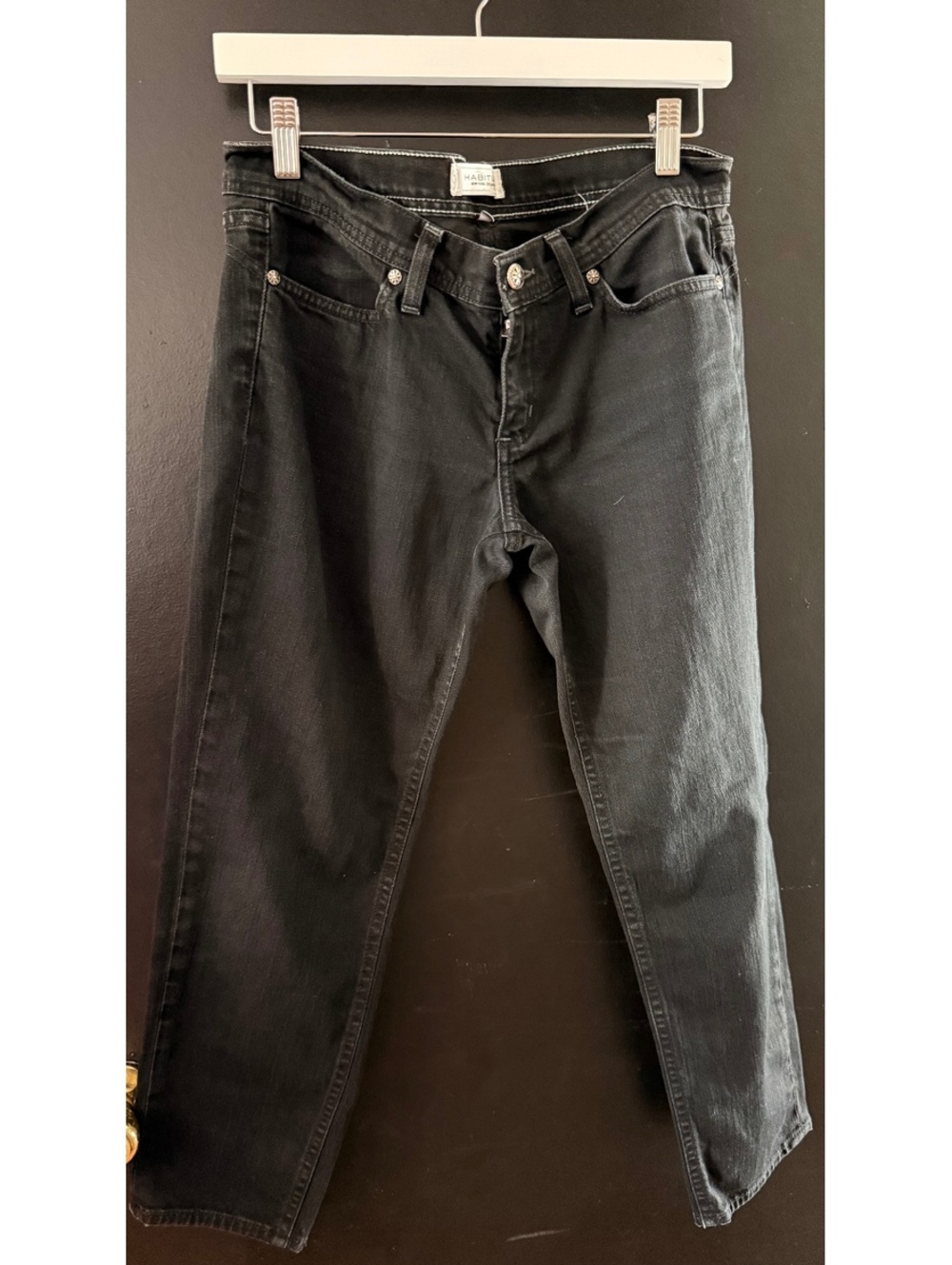 Habitual Black Jeans Women’s 29 Cross Embroidered Pockets Y2K Designer Denim